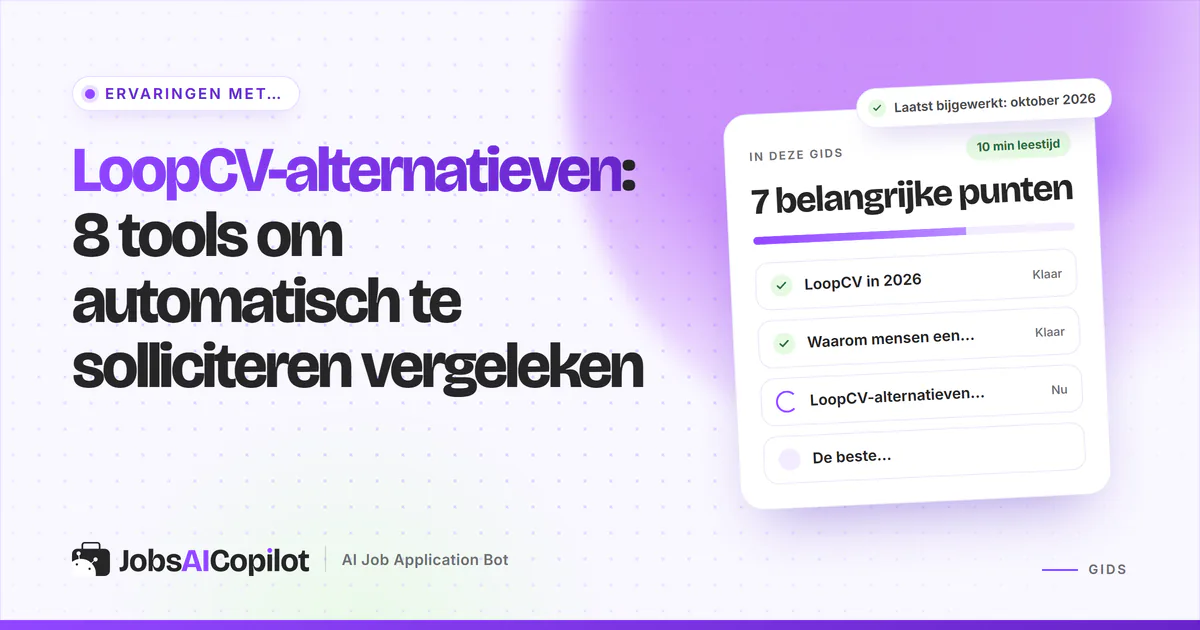 LoopCV-alternatieven: JobsAICopilot, Wobo, FastApply en Simplify op een violette JobsAICopilot-cover