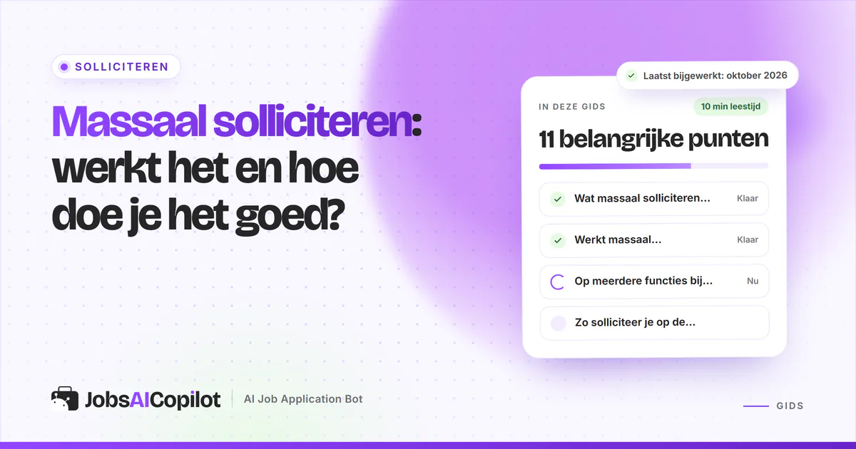 Checklistkaart over massaal solliciteren met wat de cijfers van 2026 laten zien op een JobsAICopilot-cover