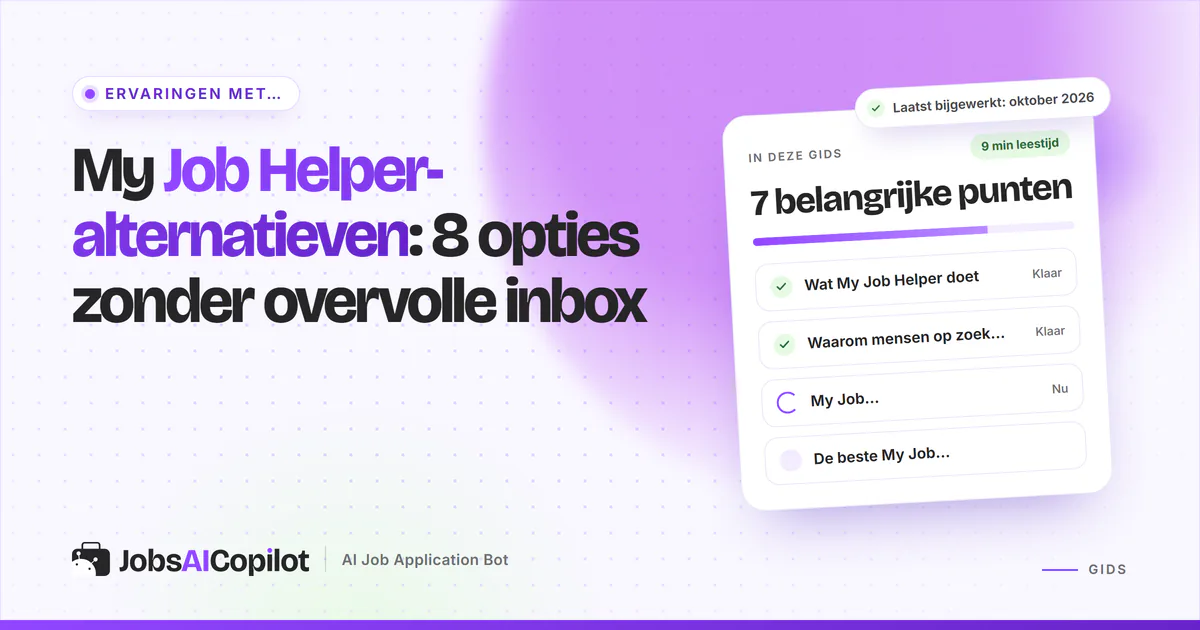 My Job Helper-alternatieven: JobsAICopilot, Indeed, LinkedIn Jobs en de vacaturezoeker van Google op een violette cover