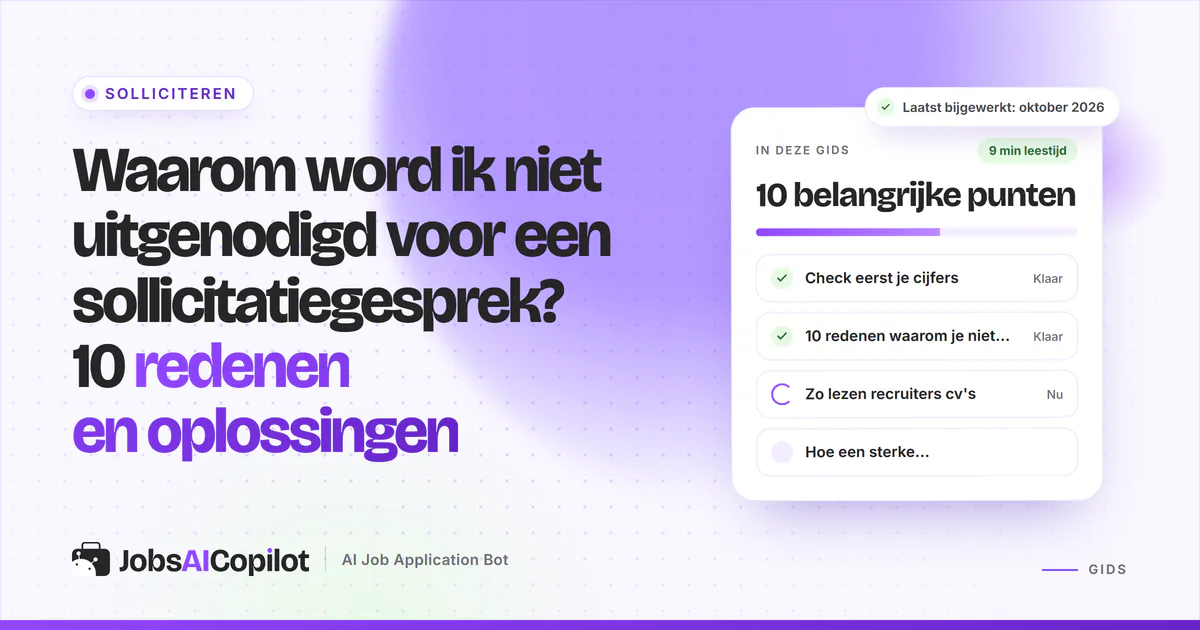 Werkzoekende bekijkt een checklist met redenen voor uitblijvende uitnodigingen naast een lijst verstuurde sollicitaties