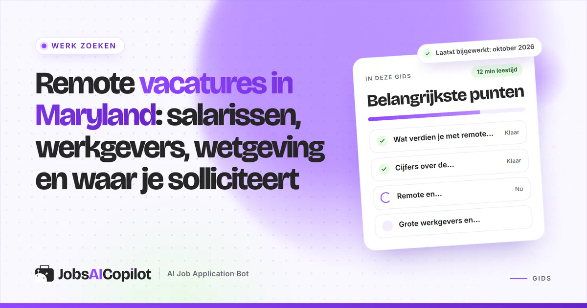 Remote vacatures in Maryland: vacatureradar met cybersecurityanalist en klantenservice op een JobsAICopilot-cover
