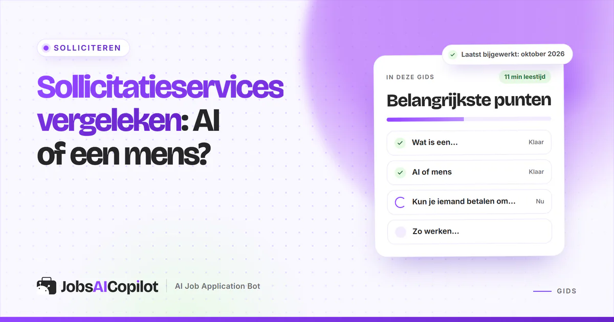Vergelijkingskaarten AI vs mens met een versus-badge op een violette JobsAICopilot-cover