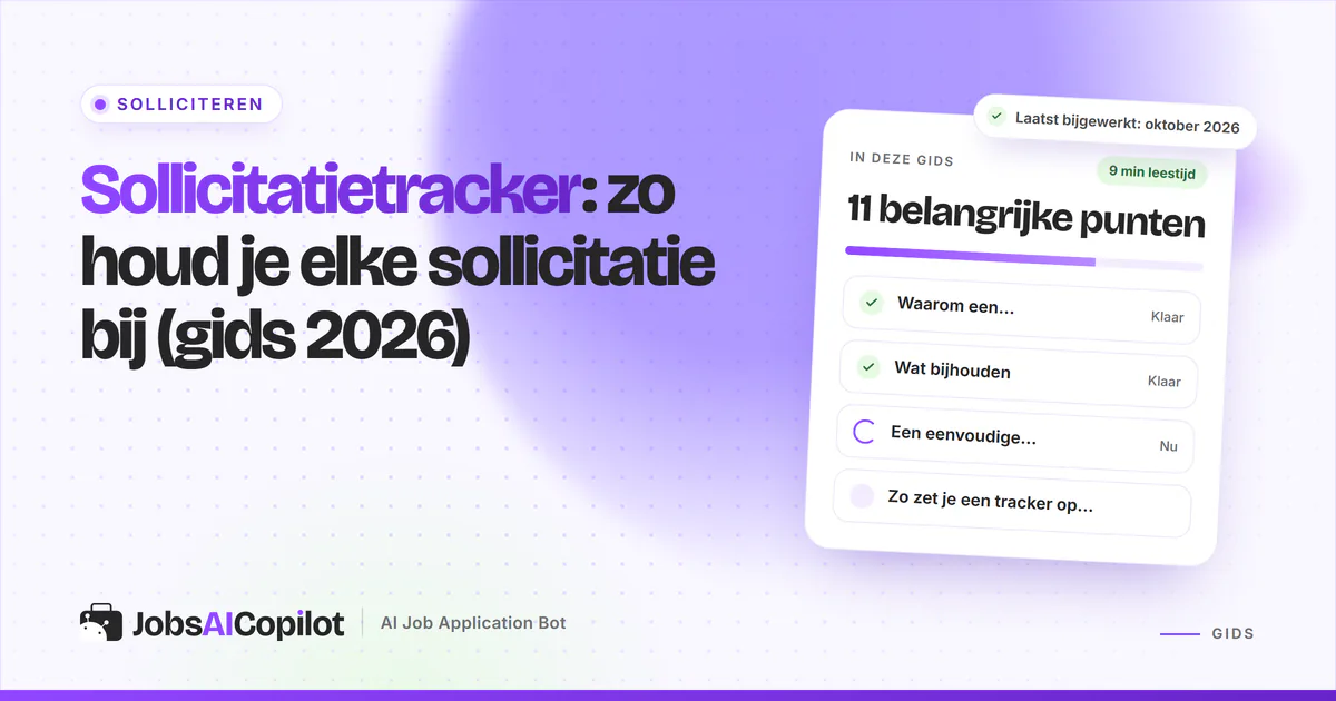 Checklistkaart bij de gids over sollicitatietrackers met de belangrijkste voordelen op een JobsAICopilot-cover