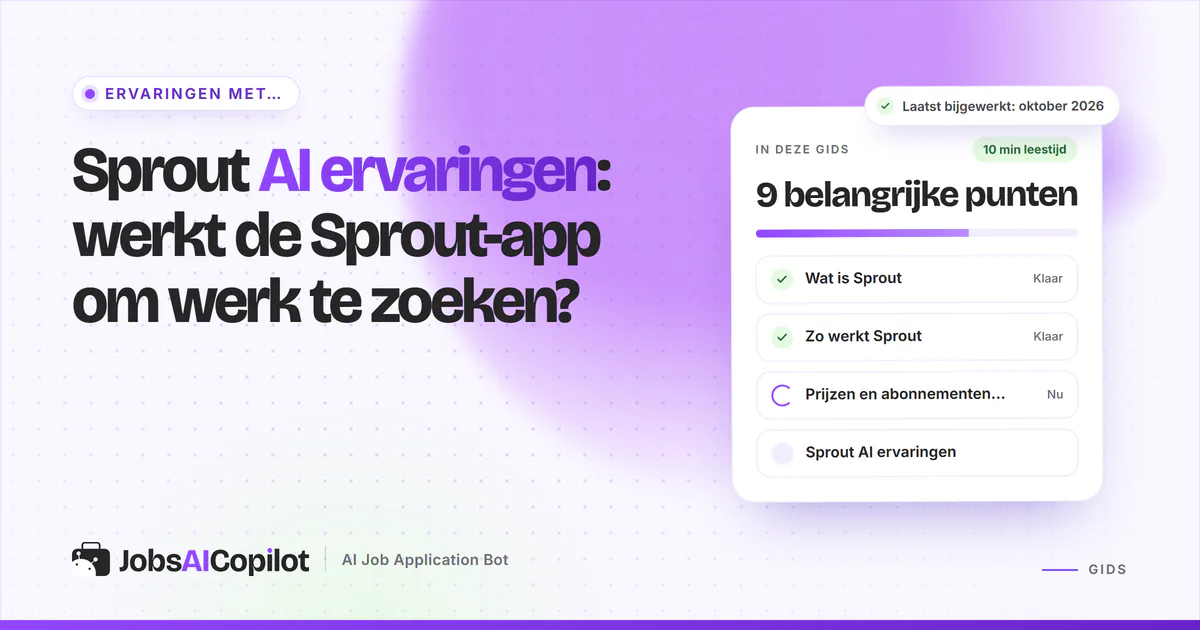 Sprout AI ervaringen: titelkaart “Werkt de Sprout-app?” naast een checklist met ons oordeel