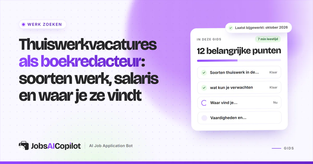 Thuiswerkvacatures als boekredacteur: vacatureradar met functies als eindredacteur en corrector op een JobsAICopilot-cover