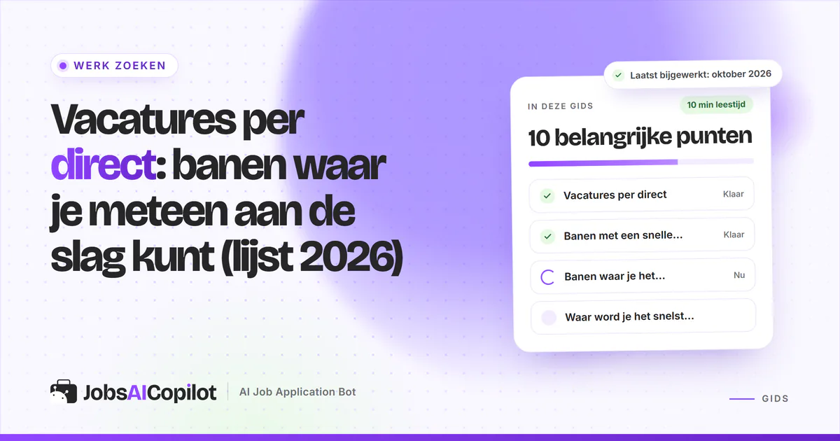 Vacatures per direct en banen waar je ter plekke wordt aangenomen: vacatureradar op een JobsAICopilot-cover