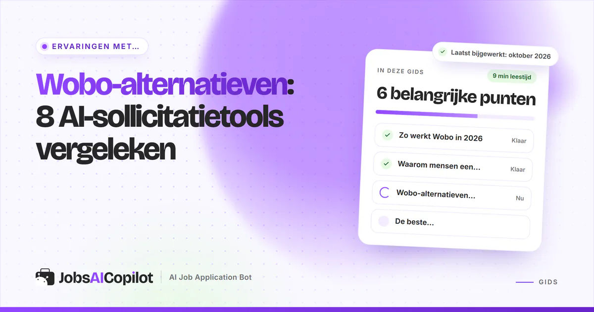 Wobo-alternatieven: JobsAICopilot, Simplify, LoopCV en FastApply op een violette JobsAICopilot-cover