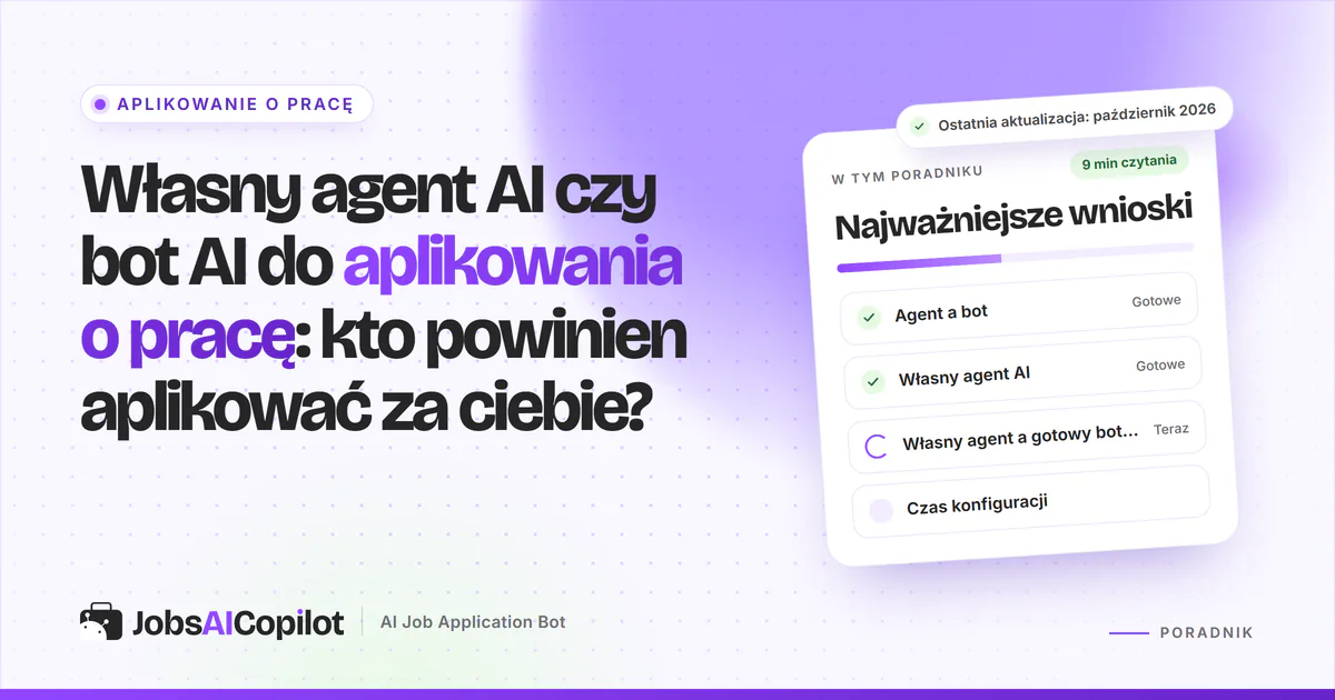 Podzielony ekran: przepływ pracy własnego agenta AI obok panelu wyspecjalizowanego bota AI do aplikowania o pracę