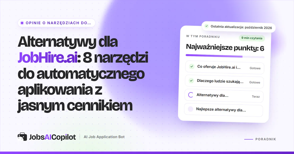 Alternatywy dla JobHire.ai: JobsAICopilot, LoopCV, FastApply i Wobo na fioletowej okładce JobsAICopilot