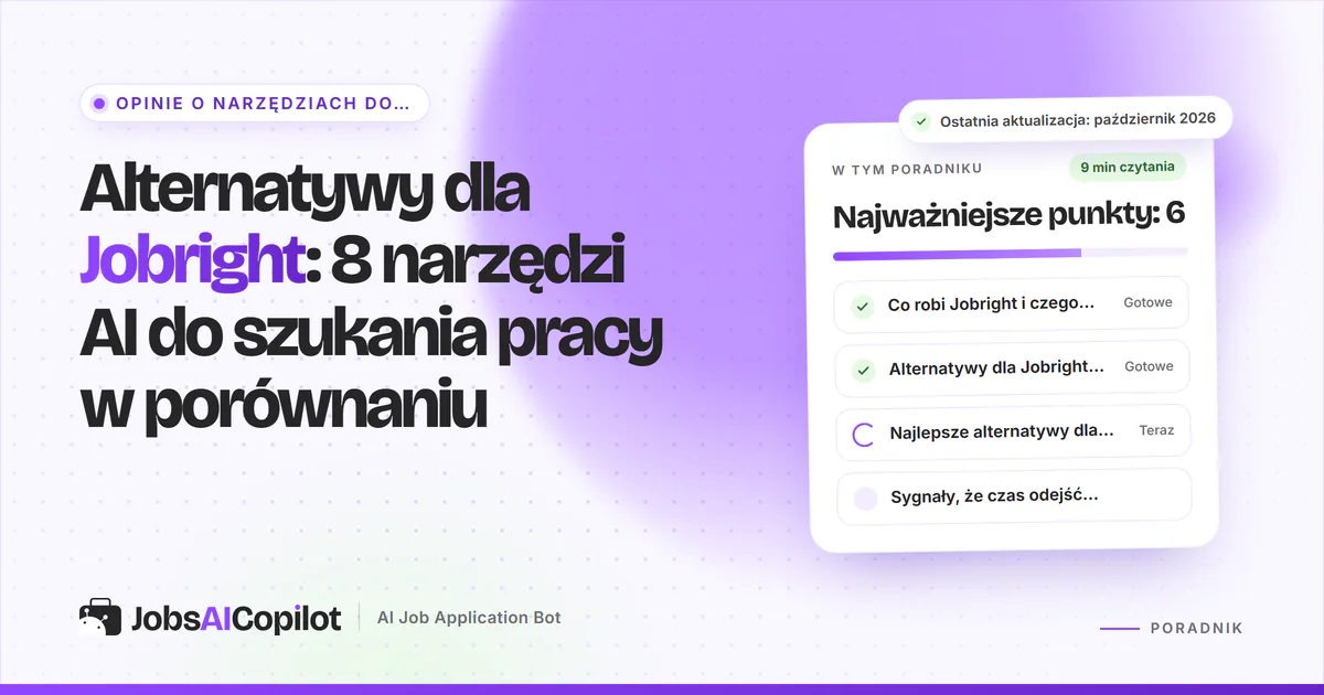 Alternatywy dla Jobright: JobsAICopilot, Simplify, Wobo i LoopCV na fioletowej okładce JobsAICopilot