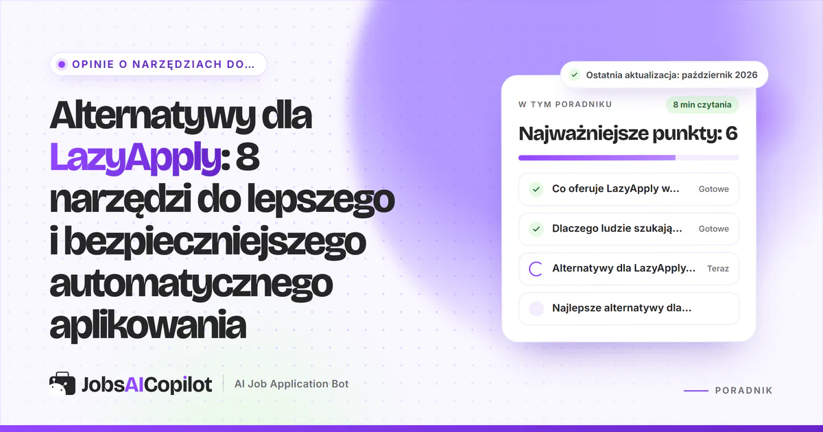 Alternatywy dla LazyApply: JobsAICopilot, Wobo, FastApply i LoopCV na fioletowej okładce JobsAICopilot