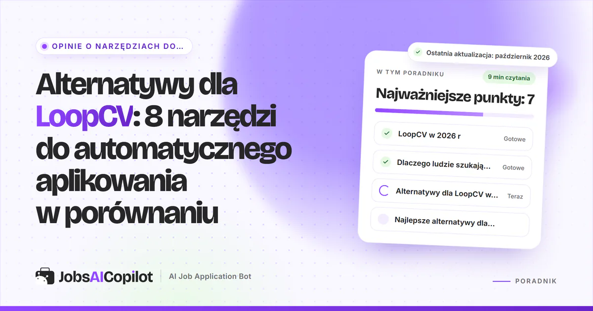 Alternatywy dla LoopCV: JobsAICopilot, Wobo, FastApply i Simplify na fioletowej okładce JobsAICopilot