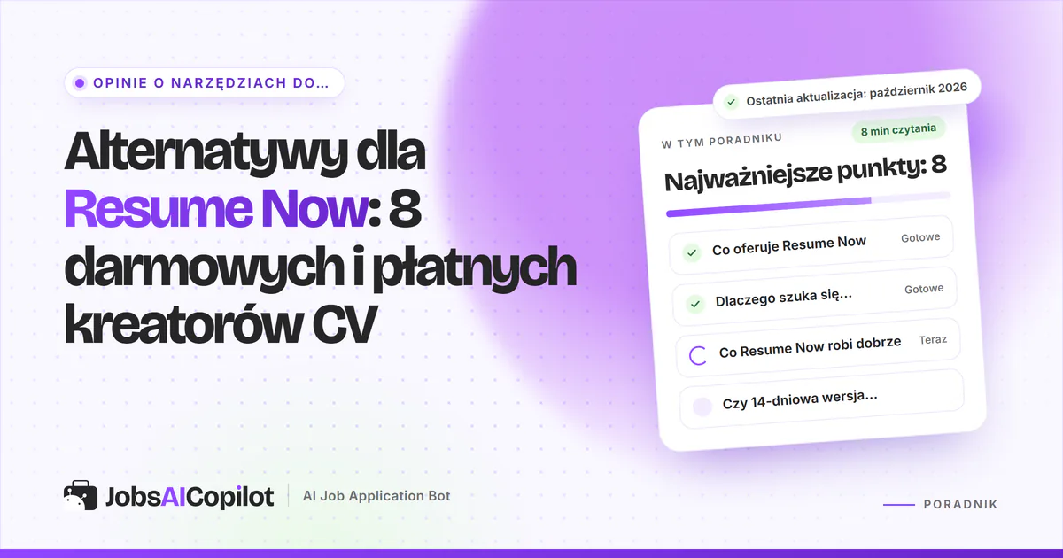 Lista alternatyw dla Resume Now na okładce JobsAICopilot