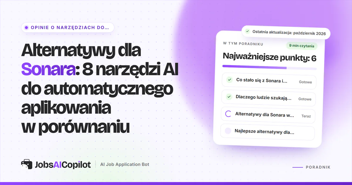 Alternatywy dla Sonara: JobsAICopilot, LoopCV, FastApply i Wobo na fioletowej okładce JobsAICopilot