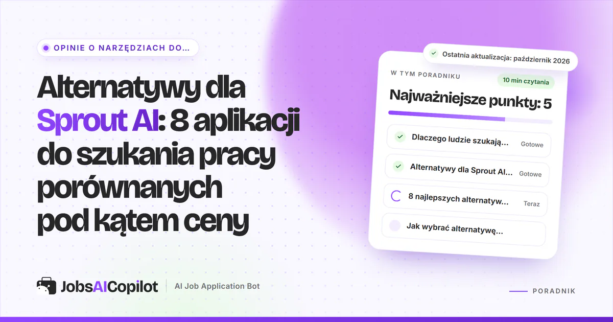 Alternatywy dla Sprout AI: osiem narzędzi do aplikowania o pracę porównanych pod kątem ceny za aplikację, fioletowa okładka