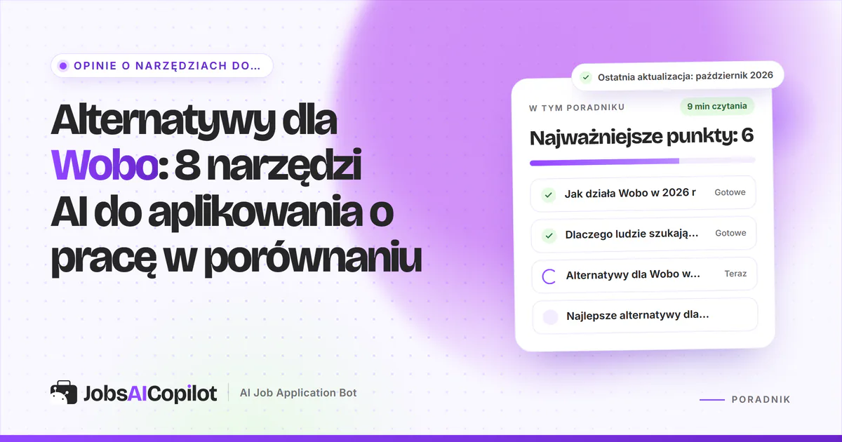 Alternatywy dla Wobo: JobsAICopilot, Simplify, LoopCV i FastApply na fioletowej okładce JobsAICopilot