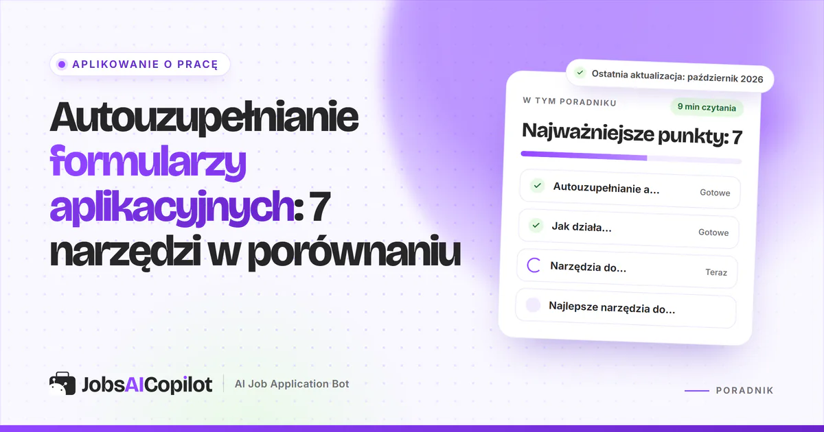 Narzędzia do autouzupełniania aplikacji: Simplify Copilot, Jobright Autofill, Huntr i Teal na fioletowej okładce