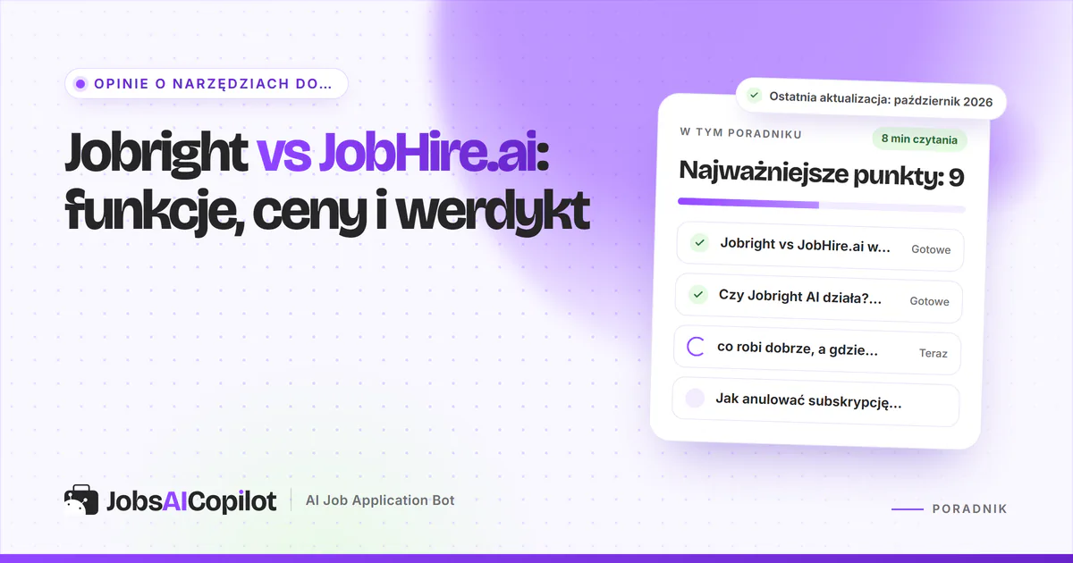Karty porównania Jobright vs JobHire.ai z plakietką VS na fioletowej okładce JobsAICopilot