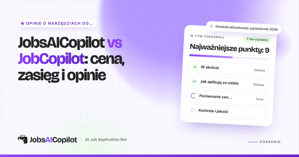 Okładka porównania JobsAICopilot vs JobCopilot: dwie karty planów zestawiające sposób podania ceny, zasięg i oceny