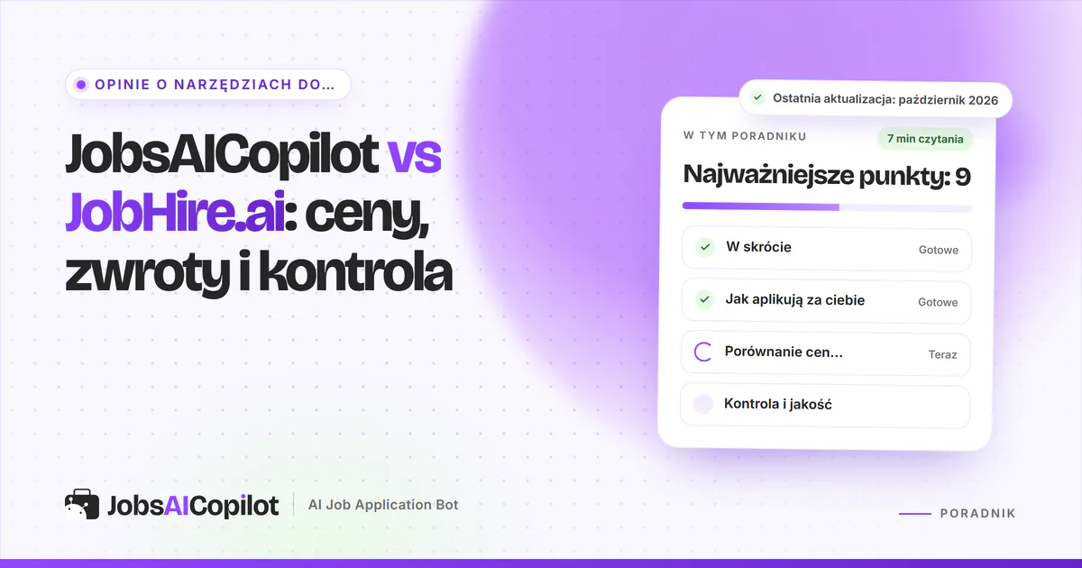Okładka porównania JobsAICopilot vs JobHire.ai: jawne i ukryte ceny, zasady zwrotów oraz dzienne limity