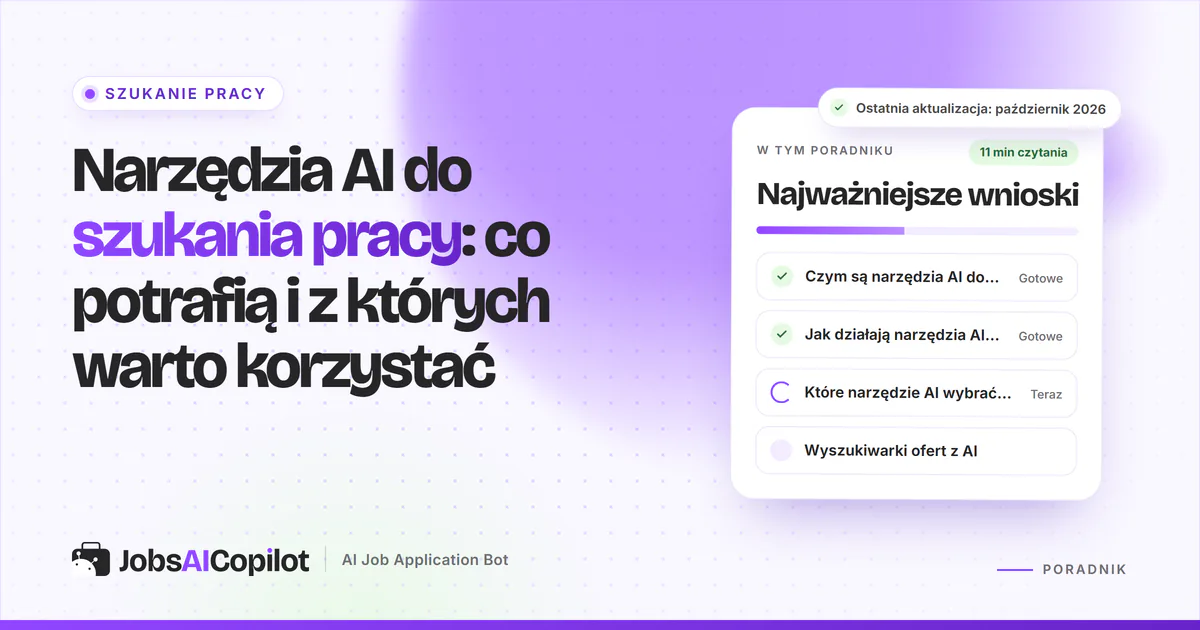 Okładka poradnika o narzędziach AI do szukania pracy z listą kontrolną: czym są, jak działają i z których korzystać