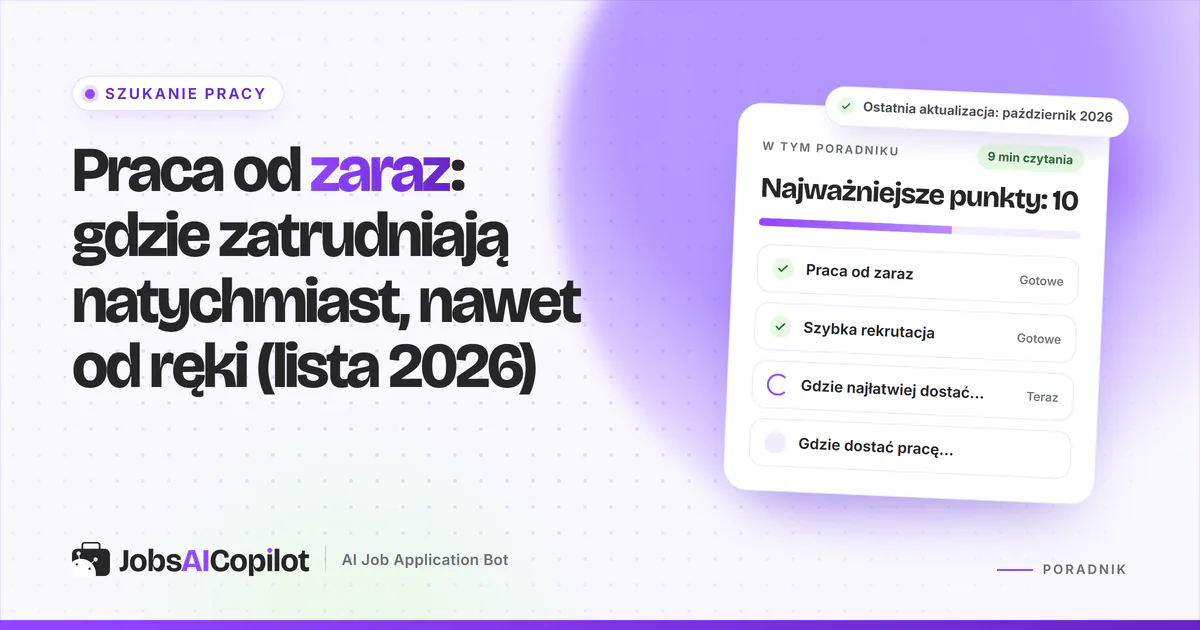 Praca od zaraz: radar ofert pracy z natychmiastowym zatrudnieniem na okładce JobsAICopilot