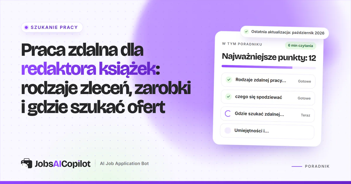 Praca zdalna dla redaktora książek: radar ofert dopasowujący stanowiska redaktora i korektora na okładce JobsAICopilot