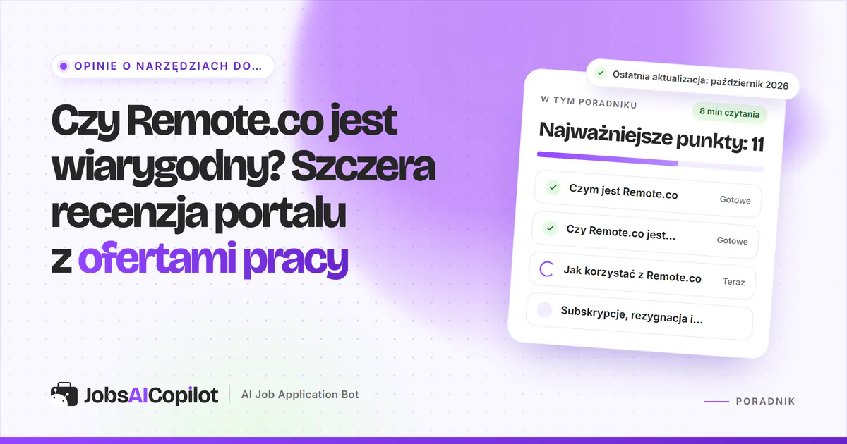 Remote.co opinie: karta z najważniejszymi funkcjami, rozbiciem cen i opiniami użytkowników na fioletowej okładce