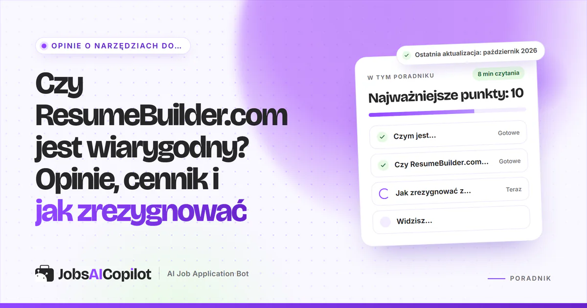Karta weryfikacji Resume Builder: najważniejsze funkcje, rozbicie cen i opinie użytkowników na fioletowej okładce