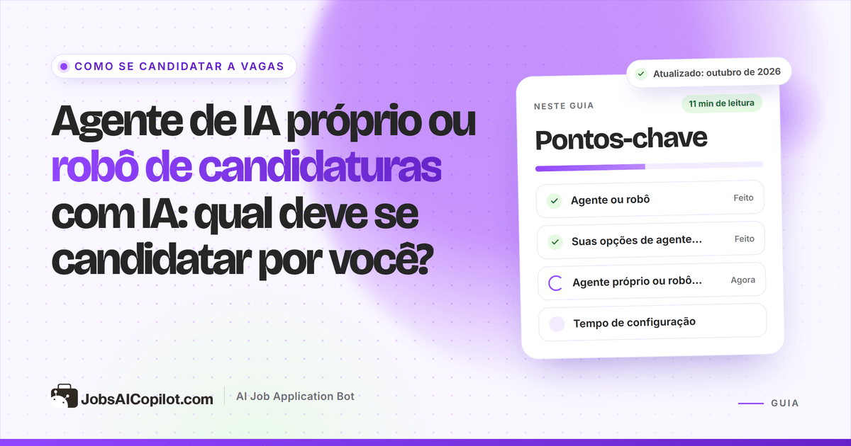 Tela dividida comparando o fluxo de um agente de IA feito por você com o painel de um robô de IA para se candidatar a vagas