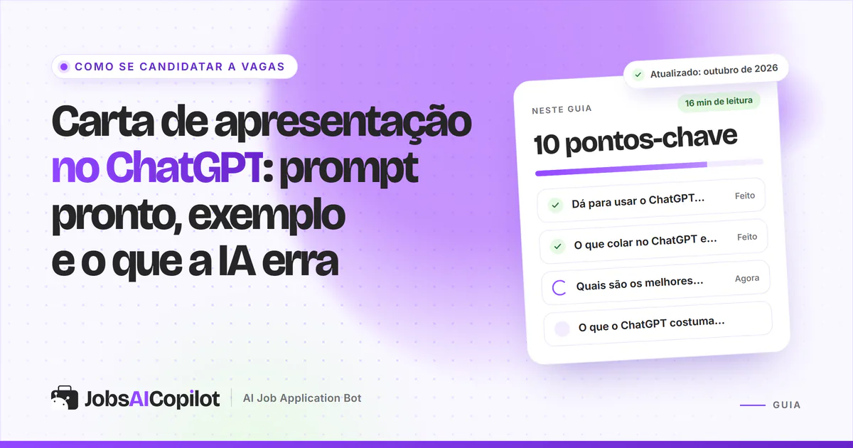Rascunho de carta de apresentação do ChatGPT com frases genéricas riscadas e corrigidas, em capa violeta do JobsAICopilot
