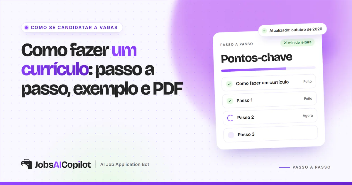 Como fazer um currículo: currículo de uma coluna com as seções destacadas em uma capa violeta