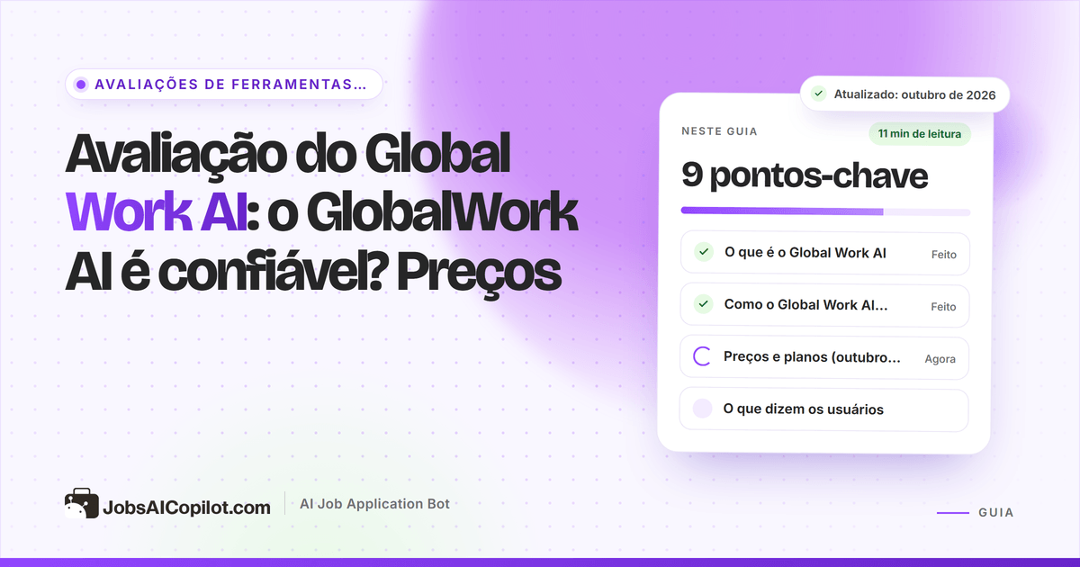 Capa da avaliação do Global Work AI: título “O GlobalWork AI é confiável?” ao lado de uma lista de preços e veredito