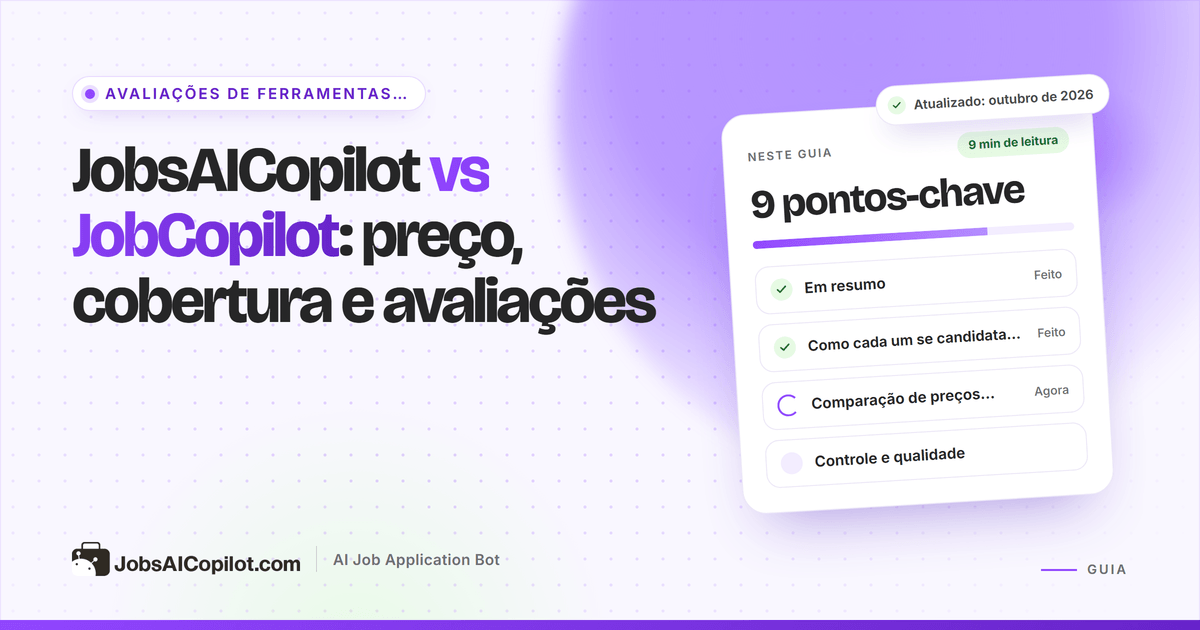 Capa JobsAICopilot vs JobCopilot: dois cartões de plano comparando exibição de preço, cobertura e avaliações de usuários