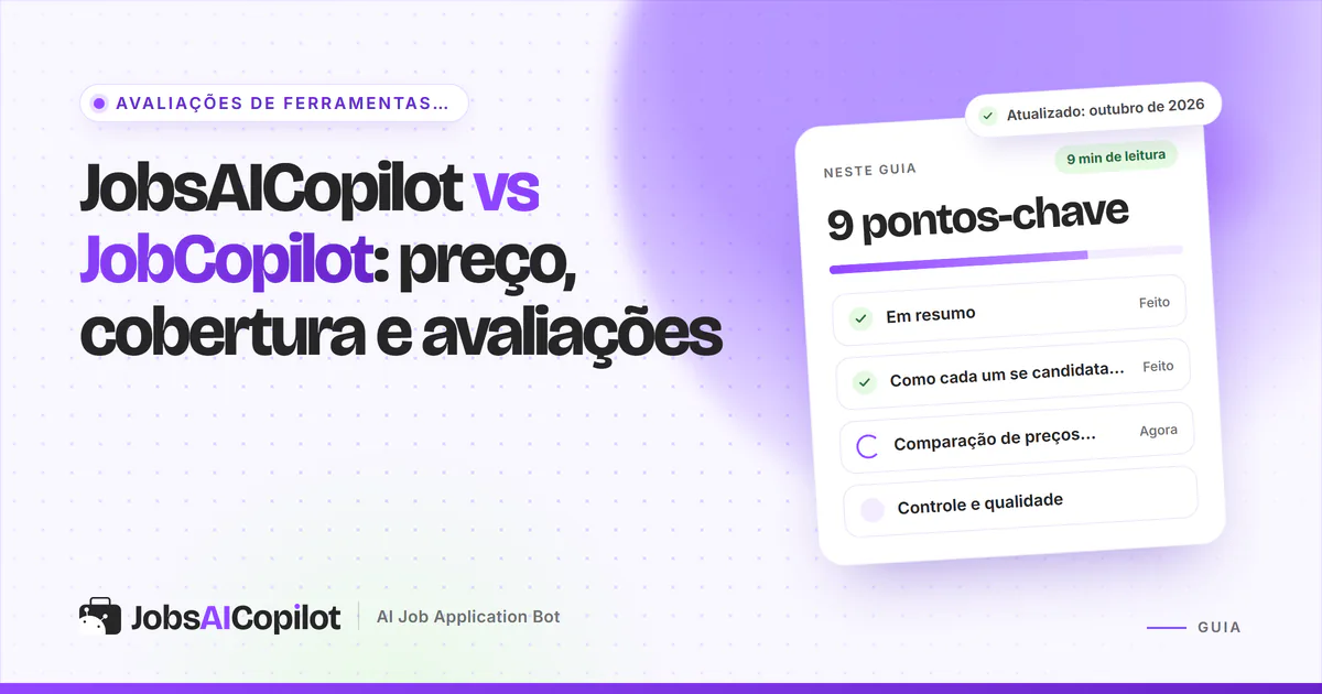 Capa JobsAICopilot vs JobCopilot: dois cartões de plano comparando exibição de preço, cobertura e avaliações de usuários