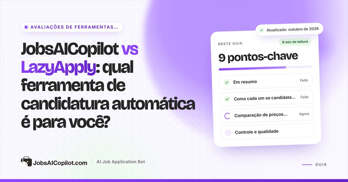 Capa JobsAICopilot vs LazyApply com preço anual vs semanal, limites diários e uma lista de revisão