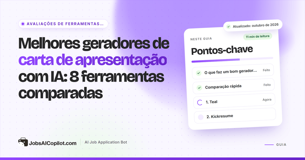 Oito geradores de carta de apresentação com IA comparados por plano grátis, preço e adaptação da carta à descrição da vaga