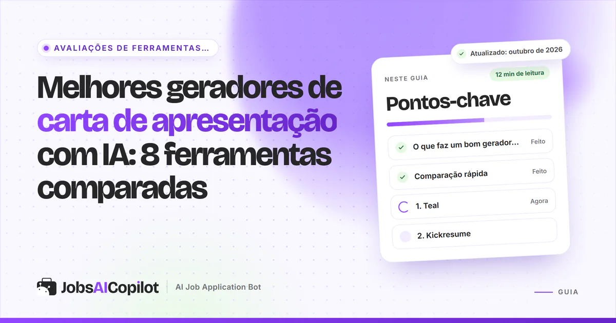 Oito geradores de carta de apresentação com IA comparados por plano grátis, preço e adaptação da carta à descrição da vaga