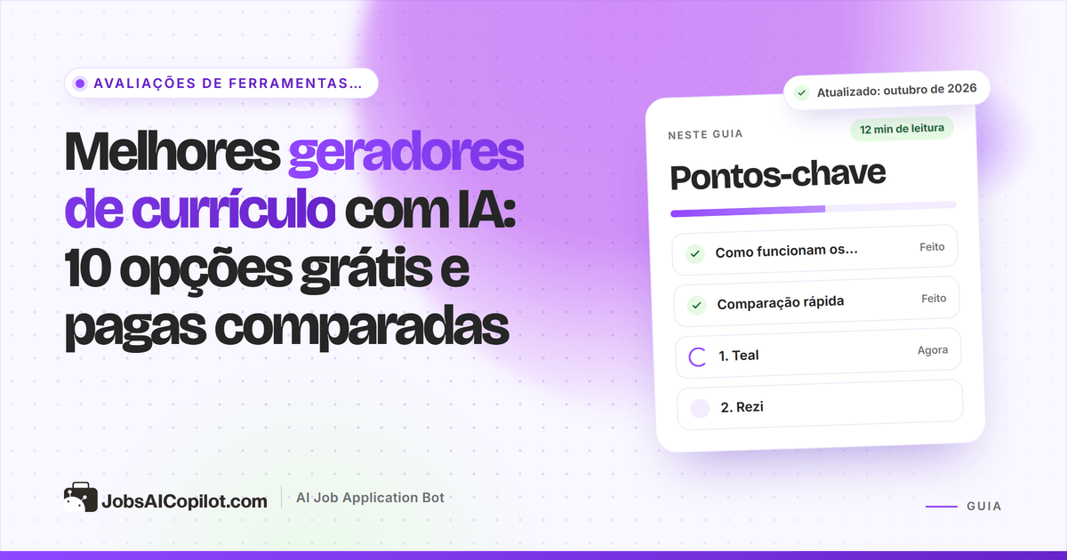 Comparativo lado a lado de dez geradores de currículo com IA e verificadores ATS, com planos grátis e preços iniciais em 2026