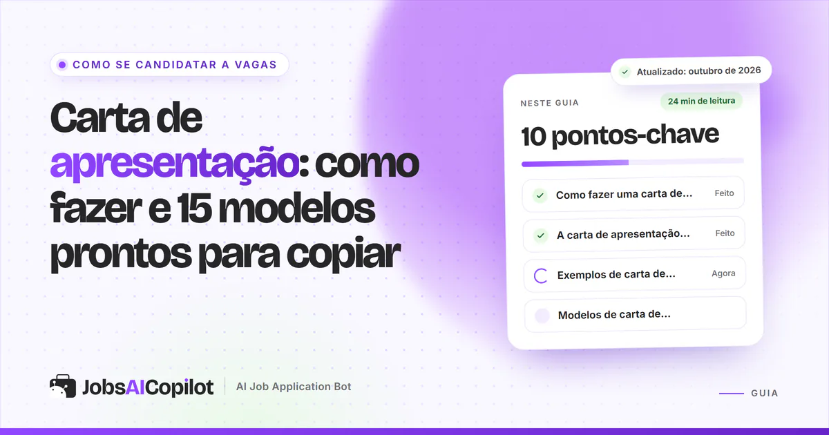 Modelos de carta de apresentação: cartas para primeiro emprego, estágio, jovem aprendiz e enfermagem em uma capa violeta