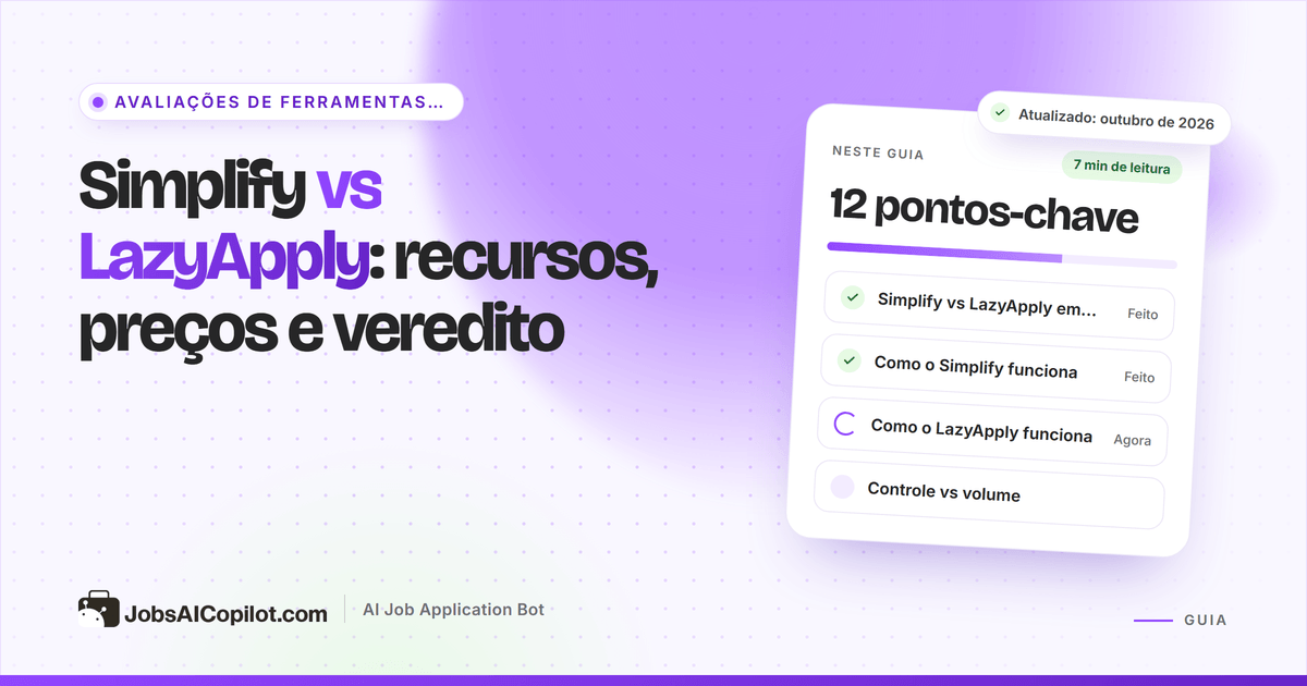 Simplify vs LazyApply: comparação de preenchimento grátis, candidatura em massa, limites diários e preços