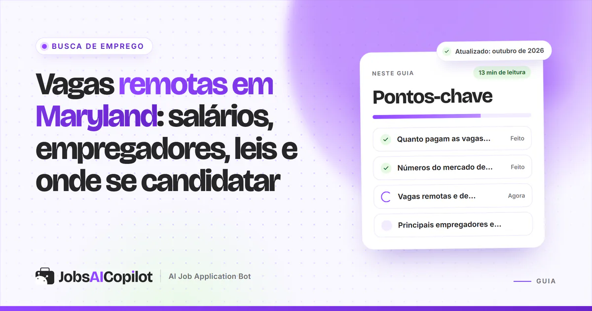 Vagas remotas em Maryland: radar de vagas com analista de cibersegurança e atendimento ao cliente, capa do JobsAICopilot