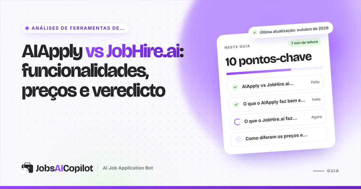 Capa AIApply vs JobHire.ai com os pontos-chave: comparação rápida, pontos fortes de cada um e diferenças de preço