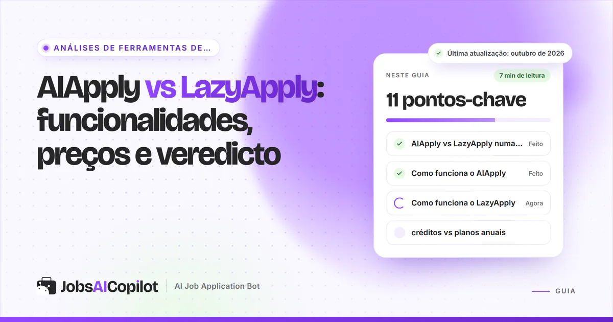 Capa AIApply vs LazyApply com os pontos-chave: comparação rápida, como funciona cada um e créditos vs planos anuais