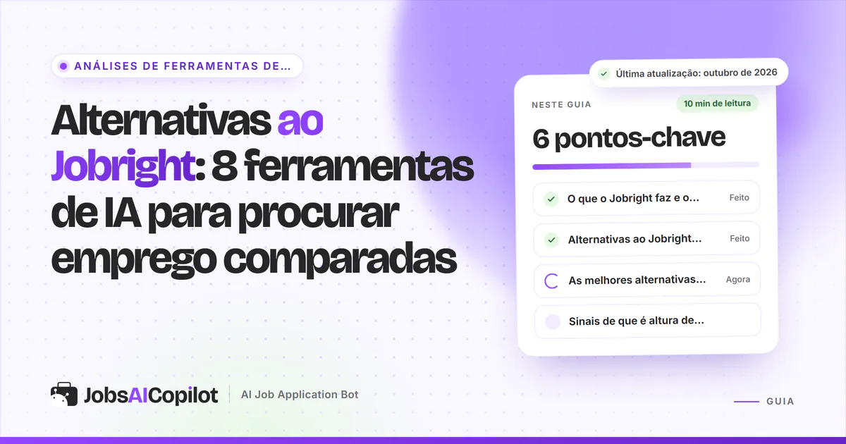 Capa «Alternativas ao Jobright» com os pontos-chave: o que faz o Jobright, comparação rápida e melhores opções por uso