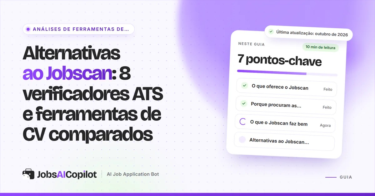 Capa «Alternativas ao Jobscan» com os pontos-chave: o que oferece, porque mudar e o que faz bem