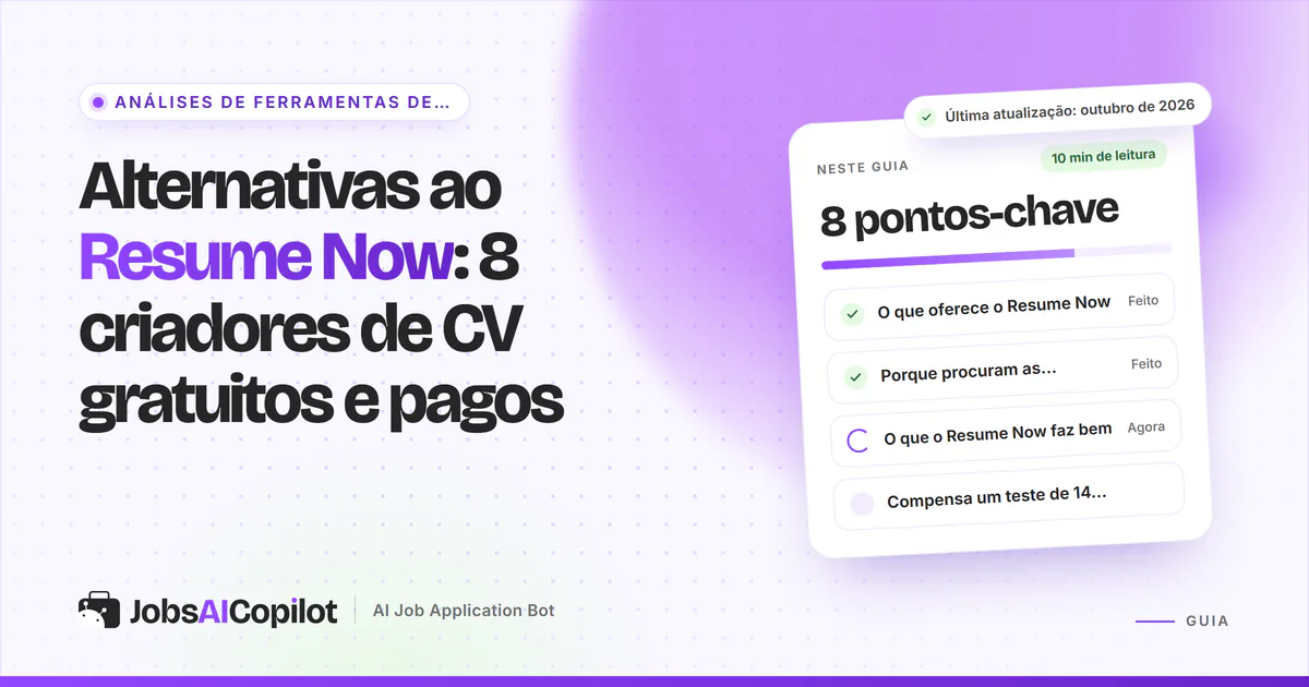 Capa «Alternativas ao Resume Now» com os pontos-chave: o que oferece, porque mudar e se o teste de 14 dias compensa