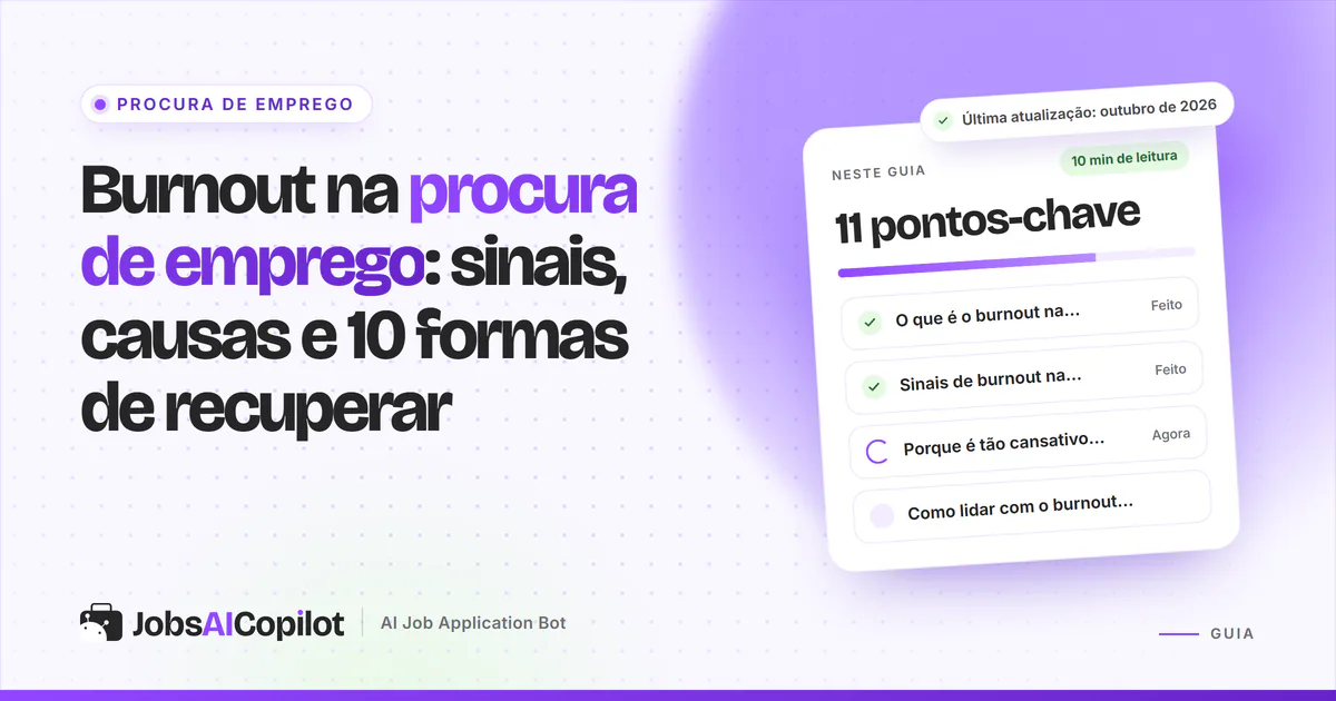 Capa do guia sobre burnout na procura de emprego com os pontos-chave: o que é, sinais e porque é tão cansativo