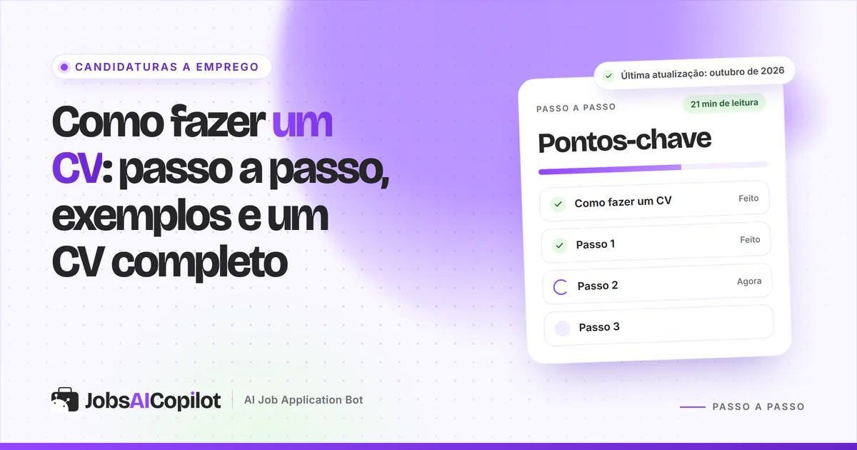 Como fazer um CV: um CV de uma só coluna com as secções destacadas numa capa violeta