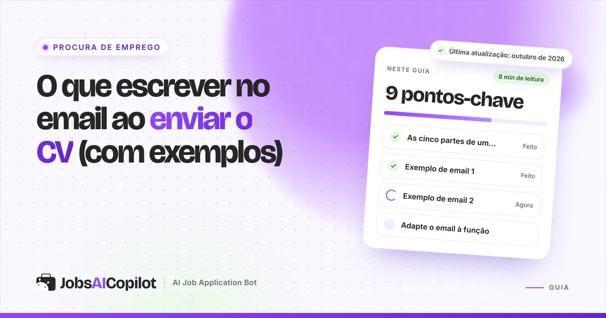 Capa do guia de email para enviar o CV com os pontos-chave: as cinco partes do email e dois exemplos